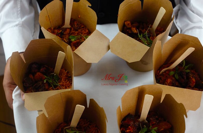 Our evening food boxes are perfect for the last few hours of your event when your guests are ready to kick back & relax. You can fill with anything you want, & your guests can enjoy a variety of meals without all the fuss of a buffet or a plated meal. #NigerianCatering #MrsJFoods