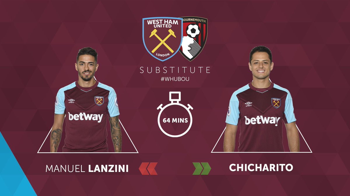 Manu has a knock, so on comes Chicha.  #WHUBOU 0-0 (64) https://t.co/RIVkhn8VzF