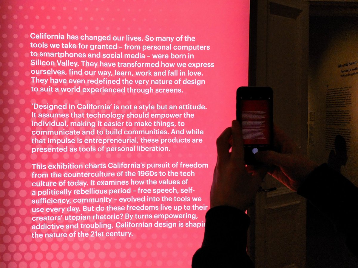 Gabiskandar's tweet photo. Then over to @DesignmuseoFI for the #California #DesigningFreedom exhibition.

Themes of self-expression, rebellion, escapism, movement, and production sharing how Californian inventions have shaped the lives of many in the last 100 years. https://t.co/doep65j5iI