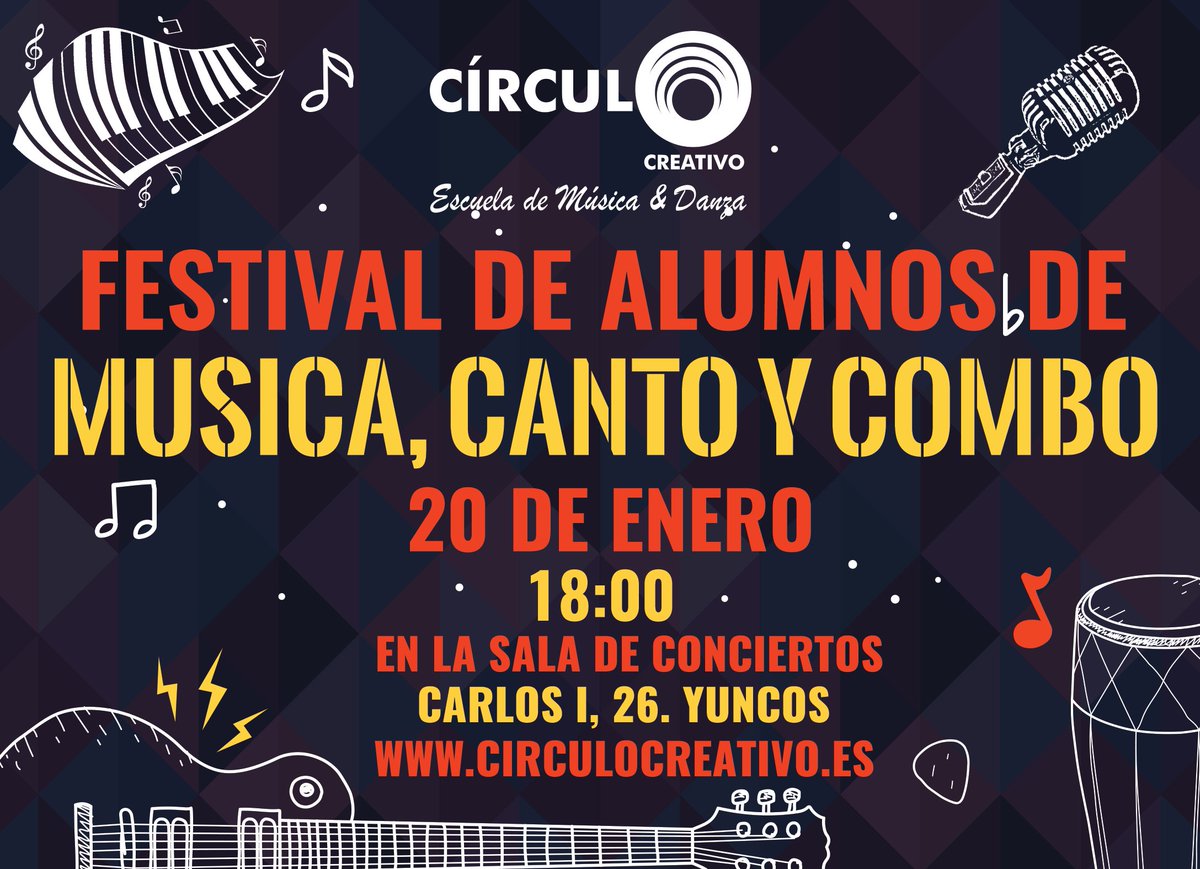 Esta tarde nos vemos a partir de las 18:00 en la sala de conciertos con nuestro festival de alumnos de música, canto y combo. No faltes.