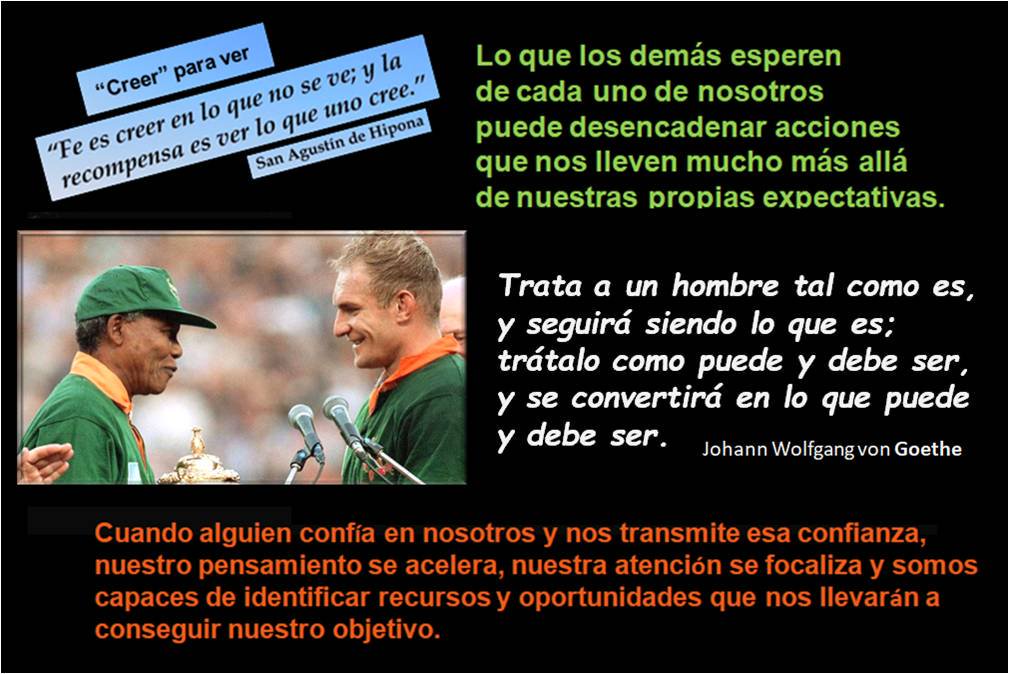 Ppio #4
El de la profecía de auto-cumplimiento

 “Si lo crees, lo creas”

Por eso es tan importante el 
desarrollar una Visión de Futuro
y el tener Altas Expectativas 
con los miembros del equipo.