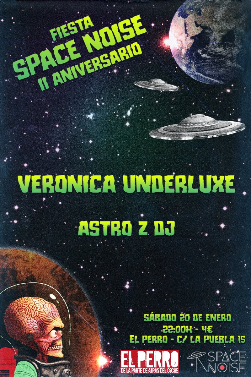 ¡Estamos de cumpleaños! Space Noise cumple dos años y esta noche vamos a celebrarlo por todo lo alto. Si aún no nos habéis visto el jepeto de marciano, hoy es la noche!