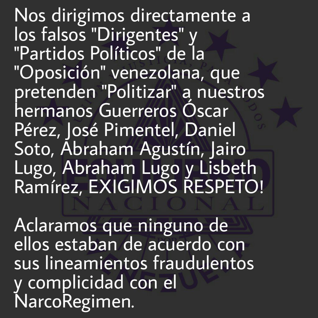 EquilibrioGV's tweet photo. Nos dirigimos directamente a los falsos Dirigentes y Partidos Políticos de la "oposición" venezolana, ninguno de nuestros compañeros estaban de acuerdo con sus lineamientos de fraude y complicidad con el NarcoRegimen. EXIGIMOS RESPETO A SUS NOMBRES https://t.co/zueug8yjRs