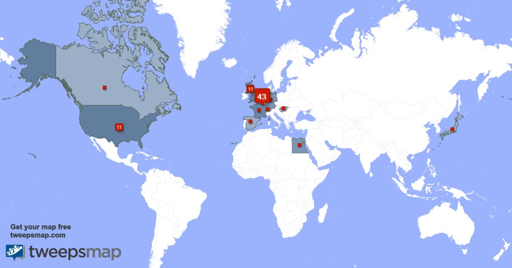 Goedhart6's tweet photo. My followers are in Netherlands(43%), USA(11%)... Get your map too: https://t.co/cCUSgJMgSg https://t.co/JZaI7FsdDt