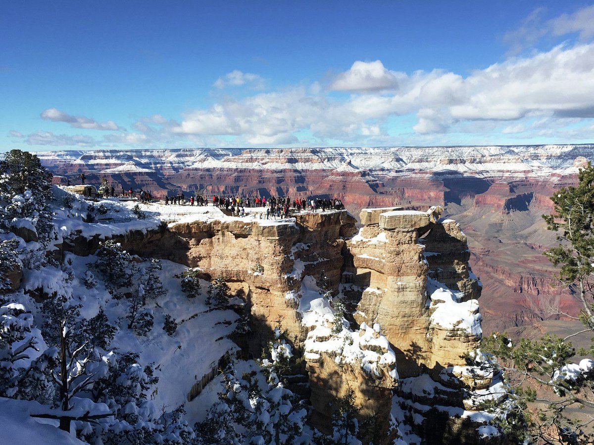 FOX10Phoenix's tweet photo. Despite government shutdown, Grand Canyon National Park’s South Rim will remain open.  Tourists will be able to keep their visit as planned. State of AZ to provide funds to keep it operational. #fox10phoenix https://t.co/e7L9AaFpvu
