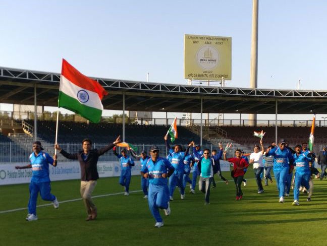 DDNational's tweet photo. CHAMPIONS🇮🇳🏆! 
#India beat #Pakistan by 2 wickets to win #BlindCricketWorldCup 🏏🏆!! #INDvsPAK 
WAY TO GO  #TeamIndia!! https://t.co/whvUjhOUcn
