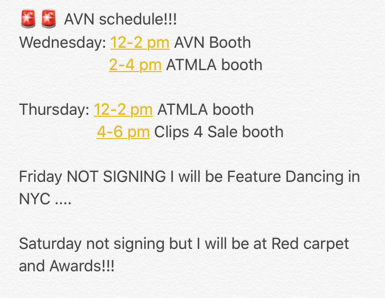 Sarah Vandella On Twitter 🚨attn🚨 Here S My Schedule For Avnexpo…