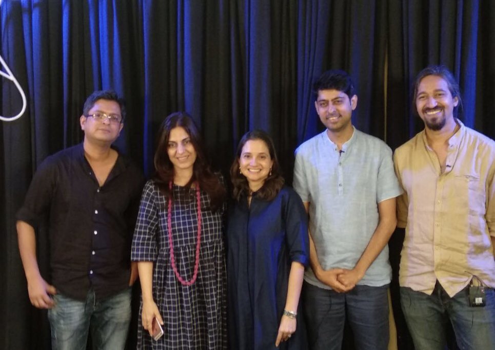 anupamachopra's tweet photo. Such a pleasure to listen to these amazing wordsmiths - thank you @writeonj @varungrover @SaiwynQ &amp; Himanshu Sharma for your terrific stories &amp; insights into the unique struggle of being a Hindi film writer. #FCAdda https://t.co/8LvpXnOIqh
