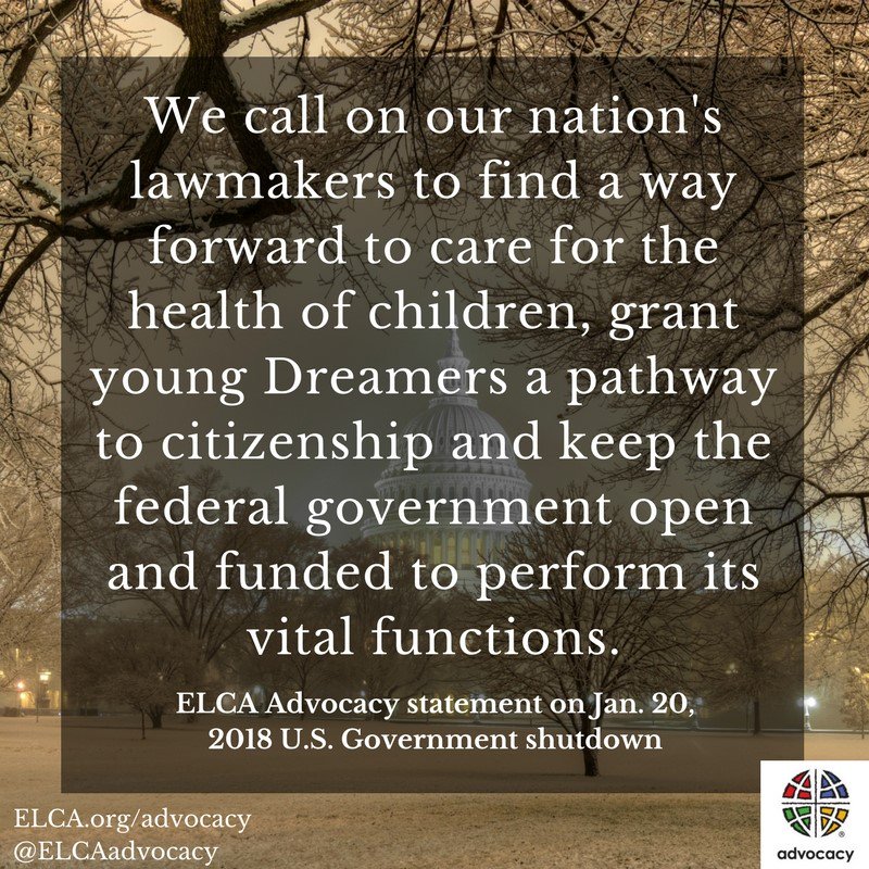 ELCAadvocacy's tweet photo. We urge our elected leaders to come together to pass legislation that serves all our communities. We must leave no one behind. Read ELCA Advocacy's statement: https://t.co/3gbQhW0Ydt #Shutdown https://t.co/0N4qzQkwHN