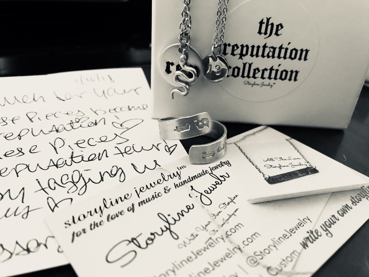 over30swiftie's tweet photo. My husband won’t mind if I trade out what he got me for these amazing pieces, right? Thanks @StorylineJewel!! #reputationcollection #storylinejewelry #reputation https://t.co/ha8JKZmVzP