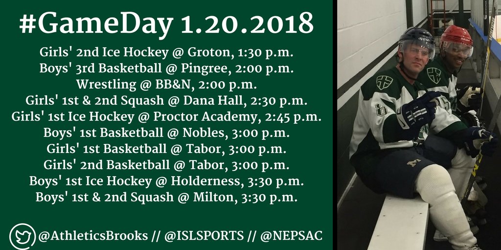 AthleticsBrooks's tweet photo. Everyone but B2H hits the road today, but we get a special visit from some alumni as they take the ice for the annual Alumni Hockey game! #GoBrooks #BrooksAlumni #EverGreen https://t.co/tu4ZU1h85A