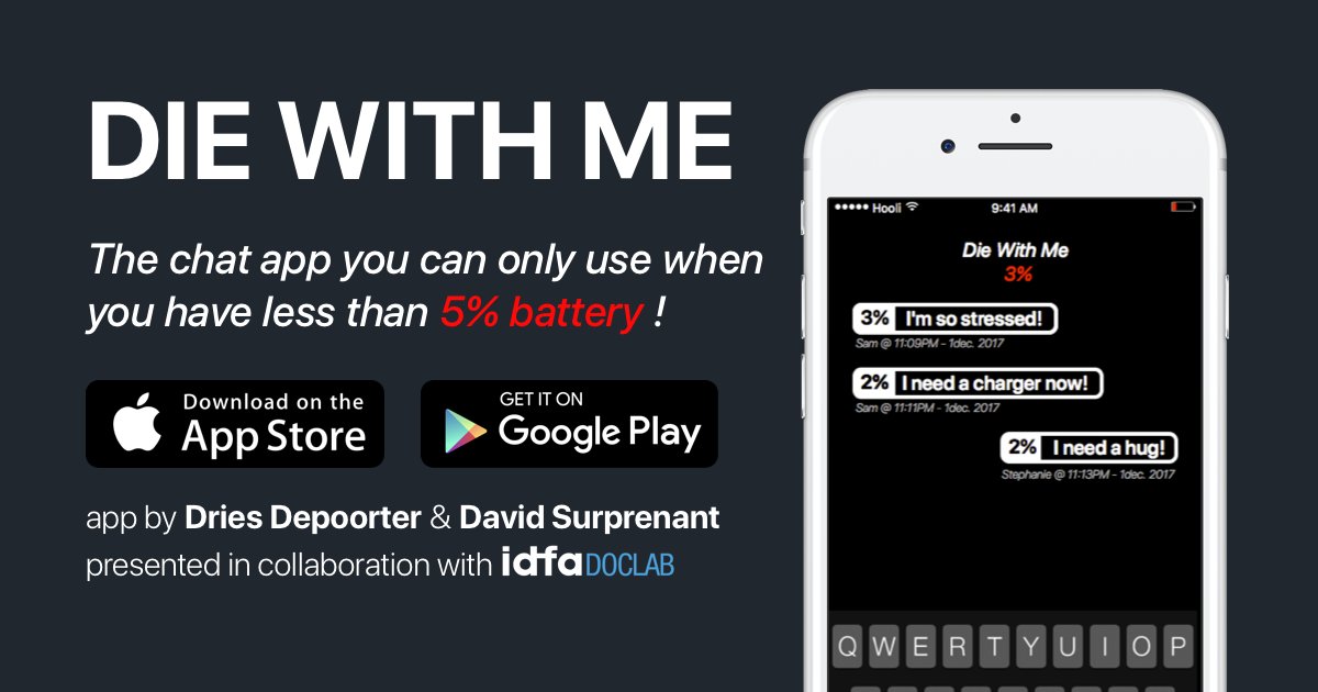 ShiftIdeas's tweet image. Die With Me - The chat app you can only use when you have less than 5% battery. diewithme.online