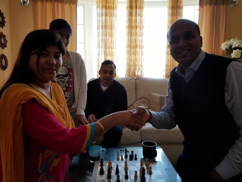 Rimonimahmud's tweet photo. Playing Chess with Champion Chess Player Ferdausi Sultana, President, #BCCBChessClub :) This is the first time I have played with someone who played at junior level, regional level and national level of Bangladesh. Now we bring her and the talents to Canada. #FeelingBCCBified https://t.co/ZnFOtUMYia
