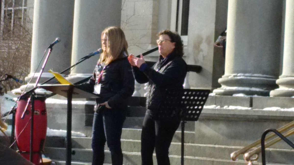 NH @MomsDemand volunteer Robin Skudlarek was on fire talking #gunsense to Concord #WomensMarchNH. #MarchonThePolls