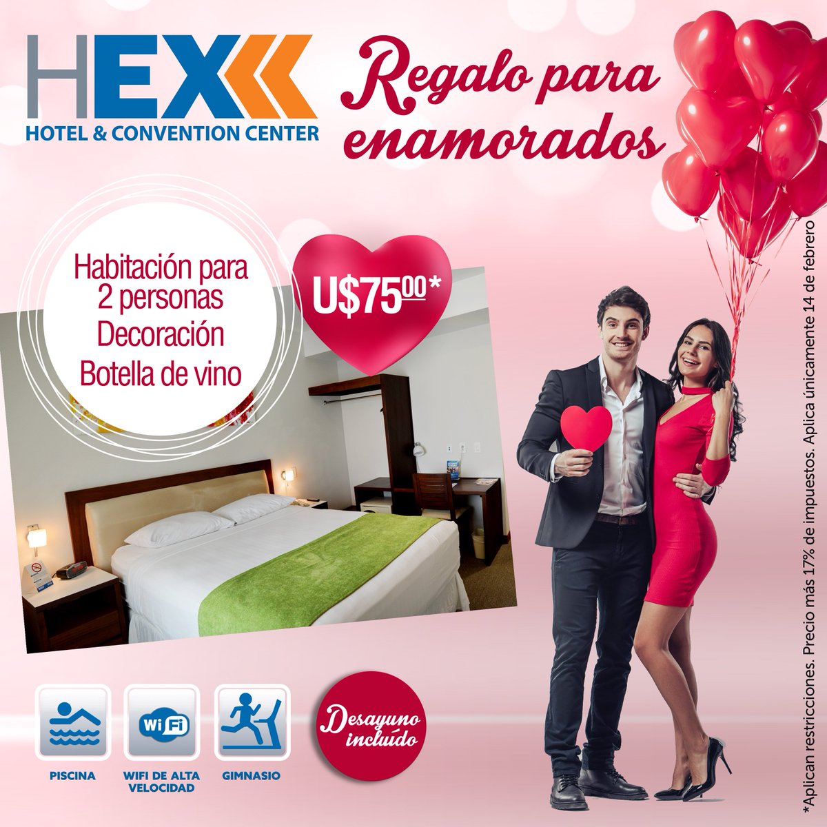 HotelHex's tweet photo. Este miércoles 14 de Febrero reserva nuestro paquete especial para enamorados. 
Llama al 22777925 Ext. 812 https://t.co/Ir8QMk9jX5