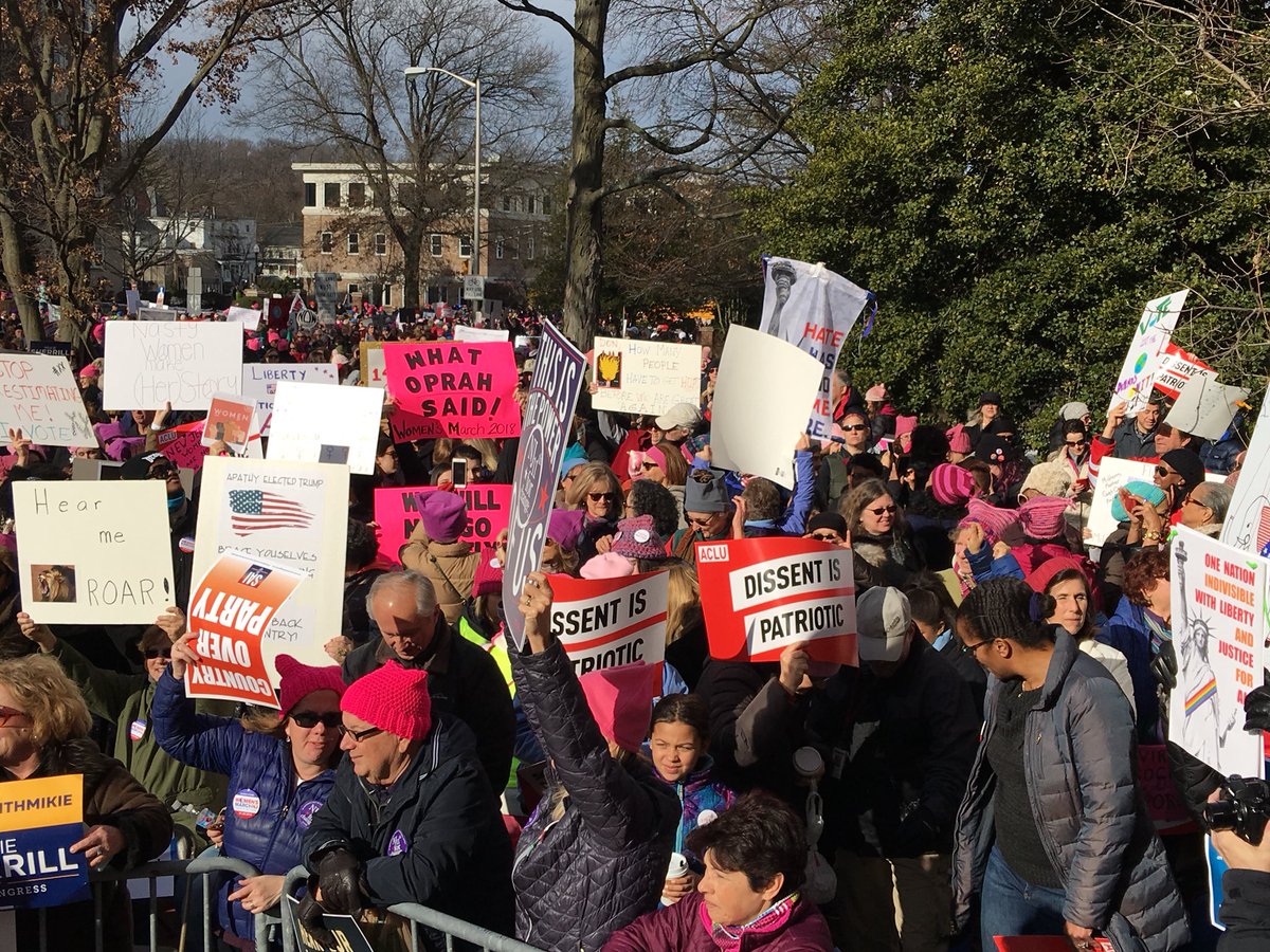 NJEA's tweet photo. #NJEAstrong at the #NJWomensMarch. #Resist #NeverSilence https://t.co/XuwlothRSy
