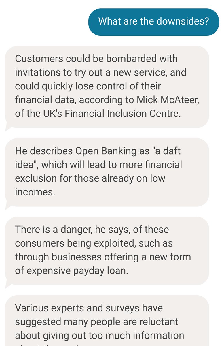 LaurenceDurnan's tweet photo. Clever from @BBC_News_Labs. Bot unfurls FAQ style news content. https://t.co/ctiSuVUWWc