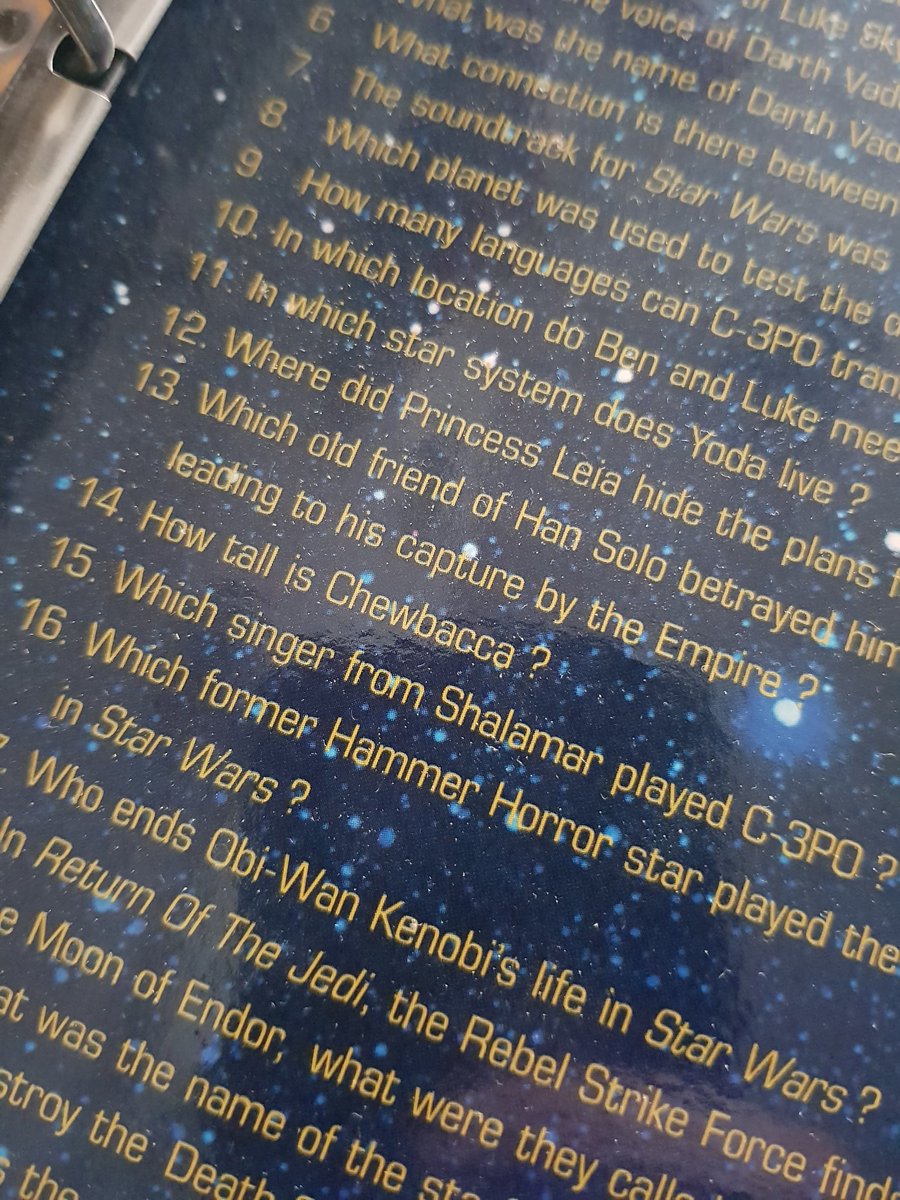Found my old <a href="/walkers_crisps/">Walkers Crisps</a> <a href="/starwars/">Star Wars</a> tazo collection out. Looking at question 15. Pretty sure that Anthony Daniels wasn't a singer in the band Shalamar.