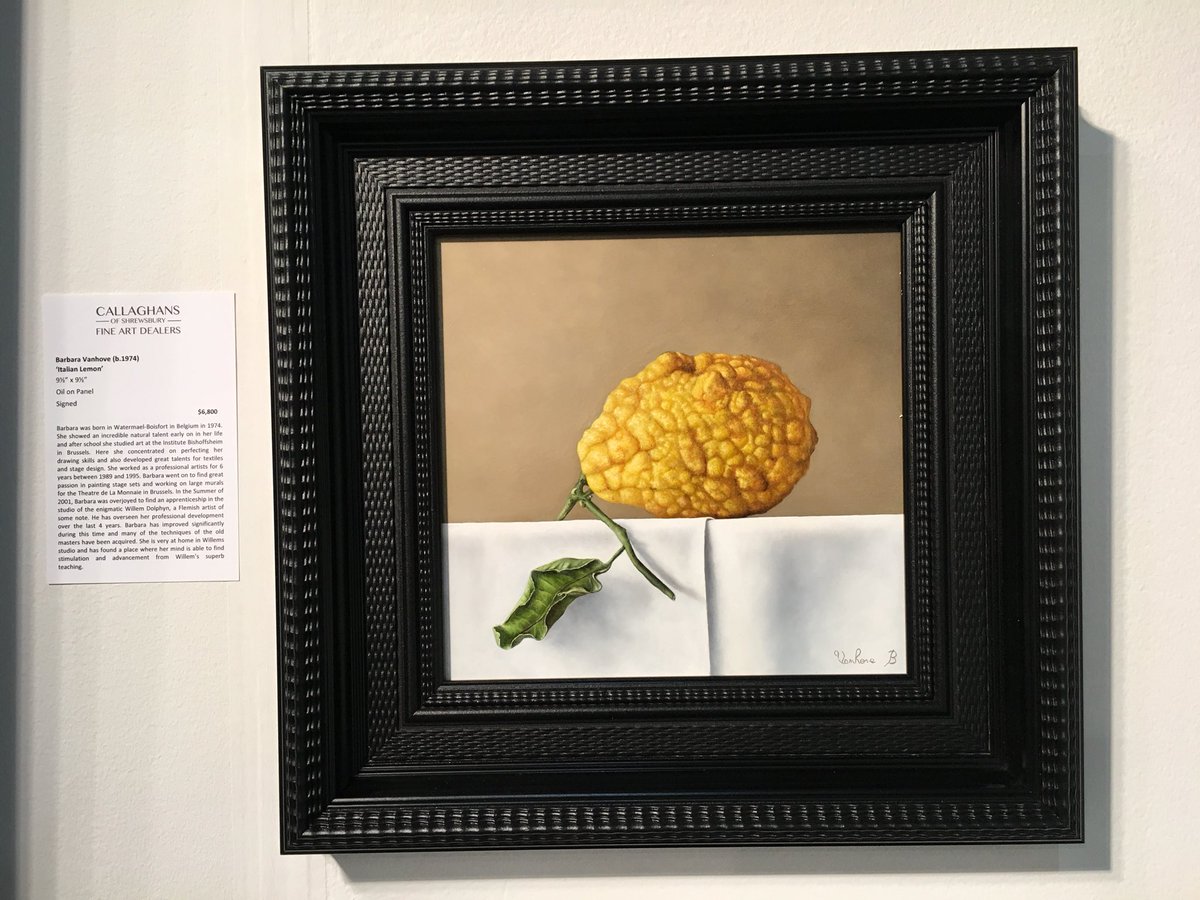 CallaghansArt's tweet photo. How great does this Barbara Vanhove ‘Italian Lemon’ look on the wall on our stand at the @LAArtShow #twoshowsoneweek #lalaland #teamcallaghan https://t.co/7ONEJBuguN