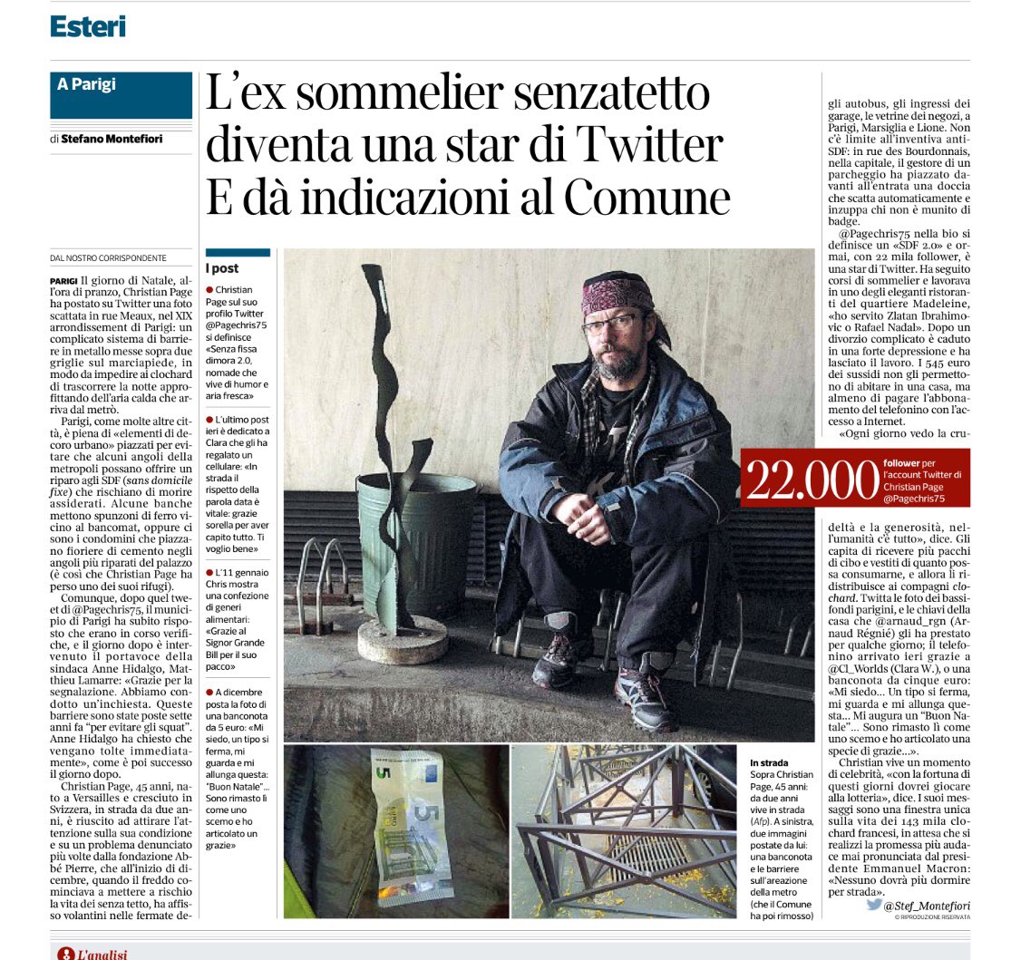 La storia dell’ex sommelier ora senzatetto <a href="/Pagechris75/">Christian Page</a> votre histoire est incroyable <a href="/Corriere/">Corriere della Sera</a> <a href="/Stef_Montefiori/">Stefano Montefiori</a>