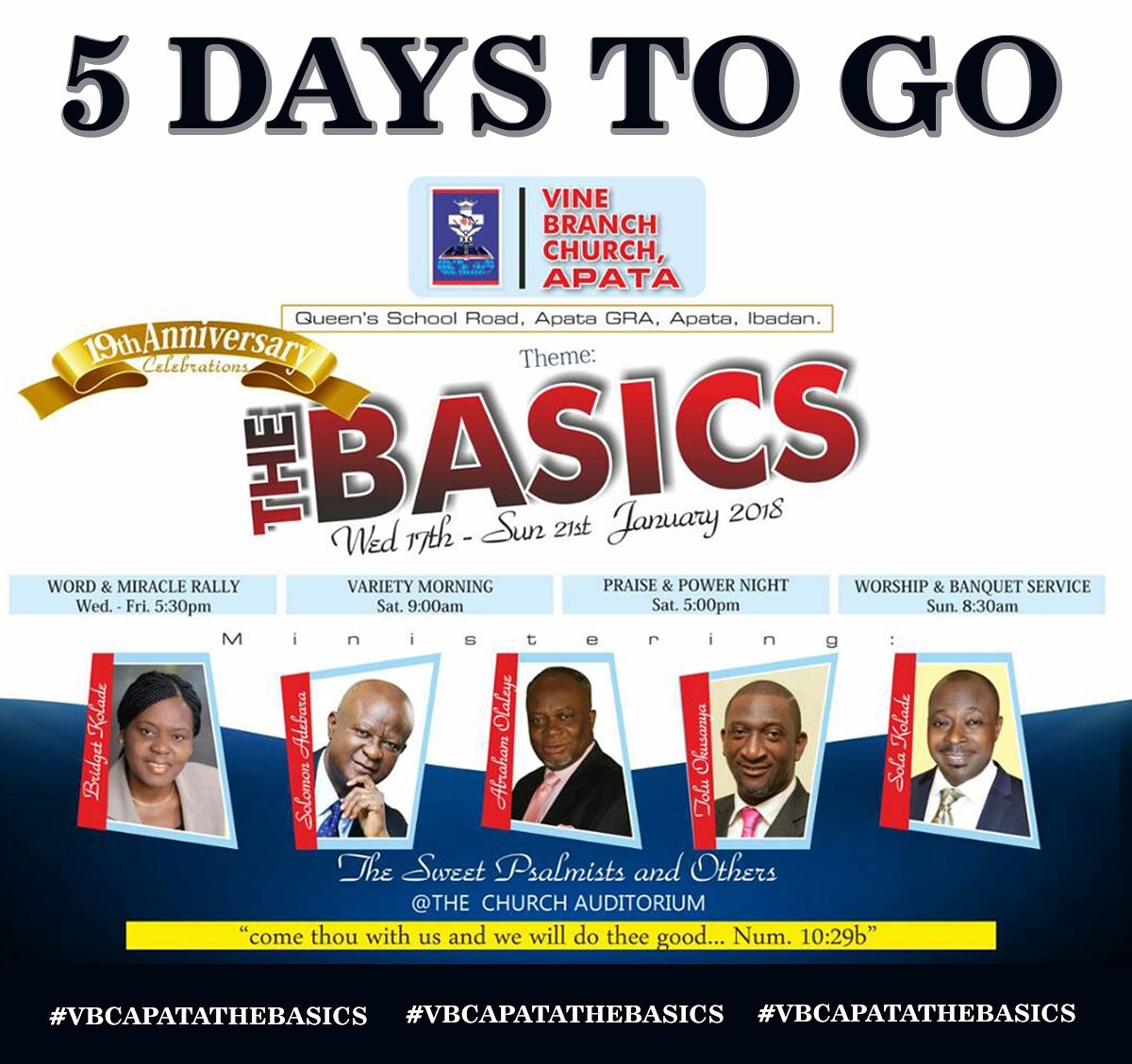 vinebranchapata's tweet photo. 5 days to go!!! IBADAN get ready for #VBCAPATATHEBASICS 🔥
Plan to attend 👌 https://t.co/ulKaqlSDwM