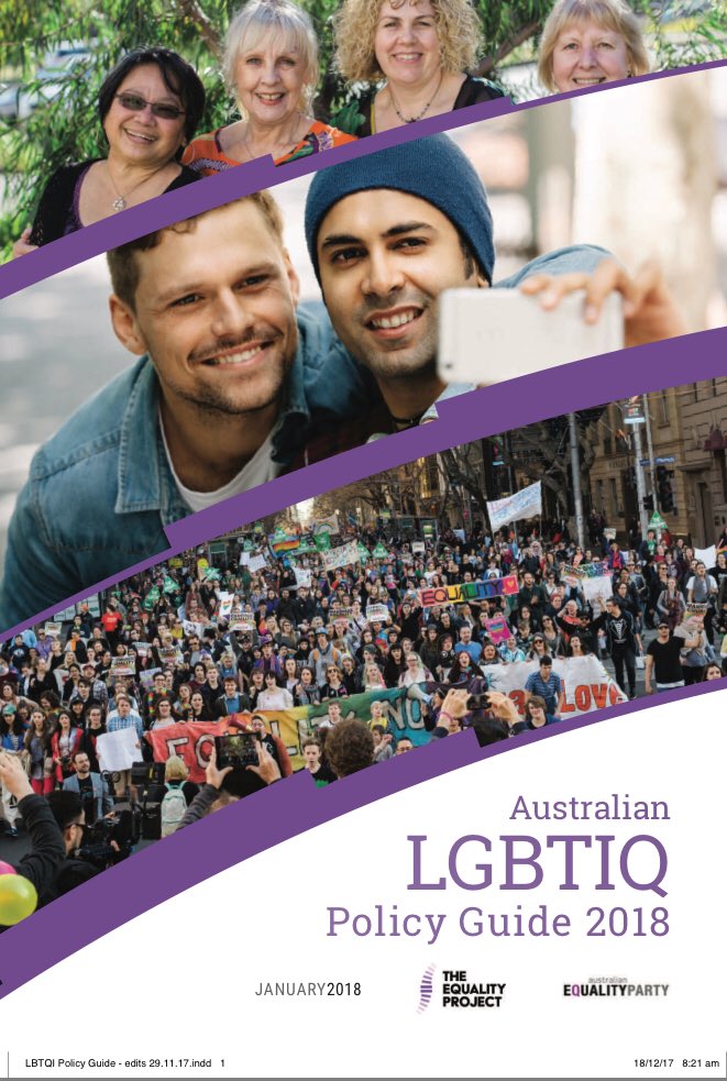 The Australian LGBTIQ Policy Guide 2018 is available to download on our website: theequalityproject.org.au/resources 🌈 For inquiries, comments and feedback pls email policy@equality.org.au (mailbox will be live from tomorrow) #BetterTogether2018