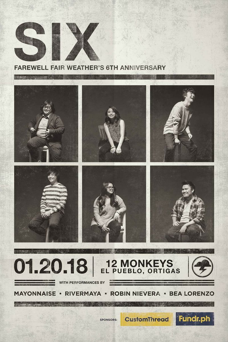 ffwPH's tweet photo. We're turning 6 years old this year!  Celebrate with us on Saturday, January 20 @12MonkeysPH 

Show starts at 9PM with performances by: @mayonnaisemusic , @rivermayaband ,@robinnievera ,@bealorenzomusic 

Door charge at P300 with 1free drink #ffwblankpages2018 #ffwalbumlaunch2018 https://t.co/0yPyqeIunO