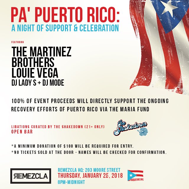 LouieVeganyc's tweet photo. I'll be joining @themartinezbros @DJMODENYC & @DJLadyS for a fundraising event in NY in aid of the #MariaFund! Get involved by buying tickets/donating: https://t.co/t1RfGdCGJs @REMEZCLA https://t.co/Usm9QdOUcs