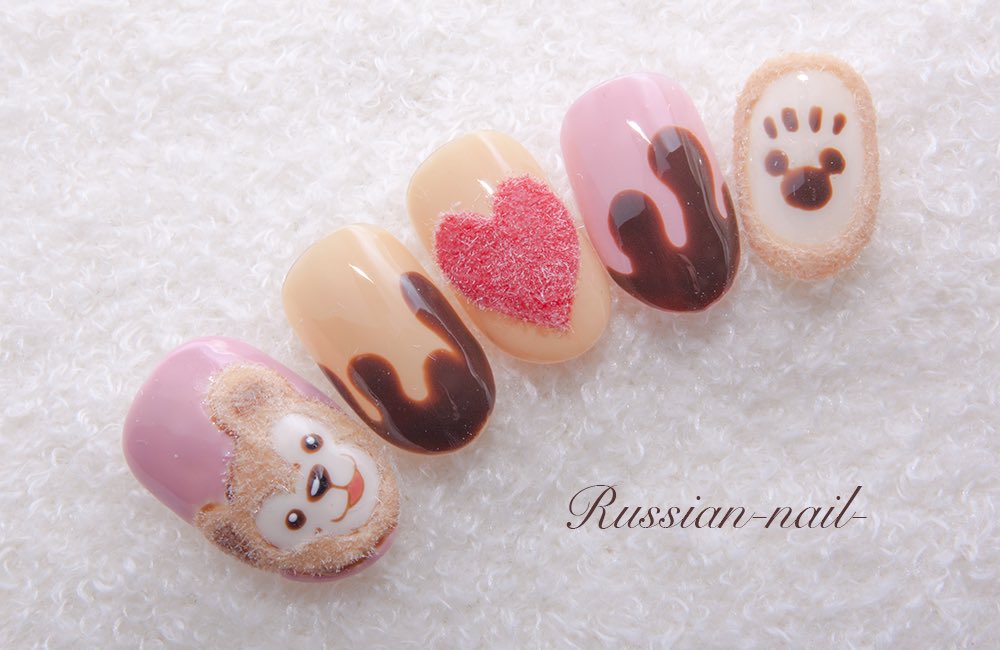 いち ネイル ふわもこダッフィーのバレンタインネイル ˊᵕˋ バレンタインネイル ダッフィーネイル ディズニーネイル