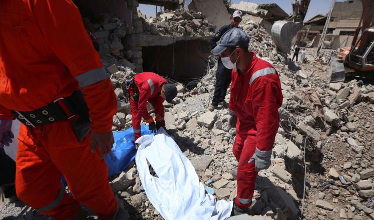 The Civil Defense Directortae:The operation of  Evacuation of the bodies from the rubble of war in Mosul City has resulted in picking up (2,585) bodies for civilians including women and children.