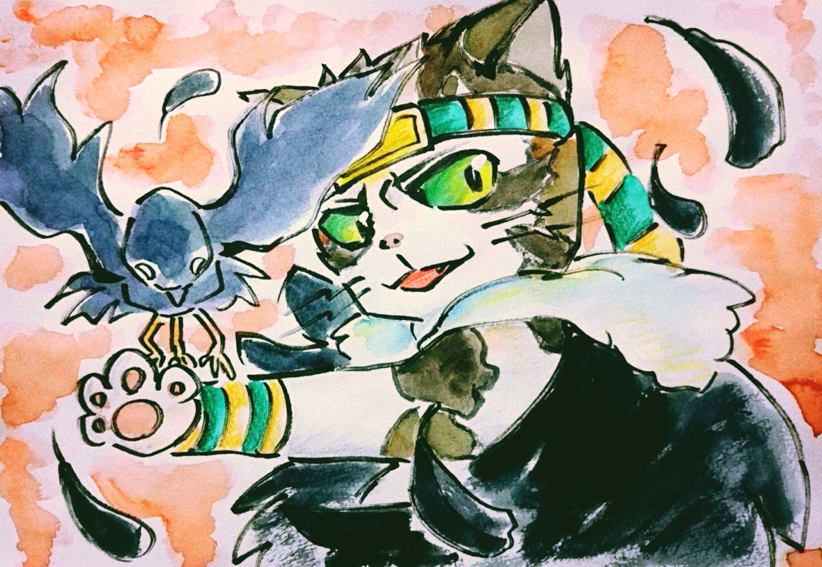 あらまき鮭 のぶニャがの野望絵 蛍ニャン 岡よしミャさ 雑賀ミャーゴいち 黒の絵の具がなくなって困ってたら 赤 緑で黒になると聞き 狂ったように黒を作りまくった結果です