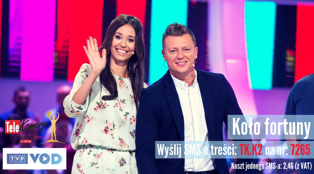 TVP's tweet photo. #IzabellaKrzan i #RafałBrzozowski liczą na uśmiech fortuny i Wasze głosy! Miło nam poinformować, że #Kołofortuny zostało nominowane do #Telekamery Tele Tygodnia w kategorii #PROGRAMROZRYWKOWY 🏆 Wyślijcie SMS-a o treści TK.K2 na nr 7265 (koszt wiadomości to 2,46 zł z VAT)📱 https://t.co/G5jVWeHppm