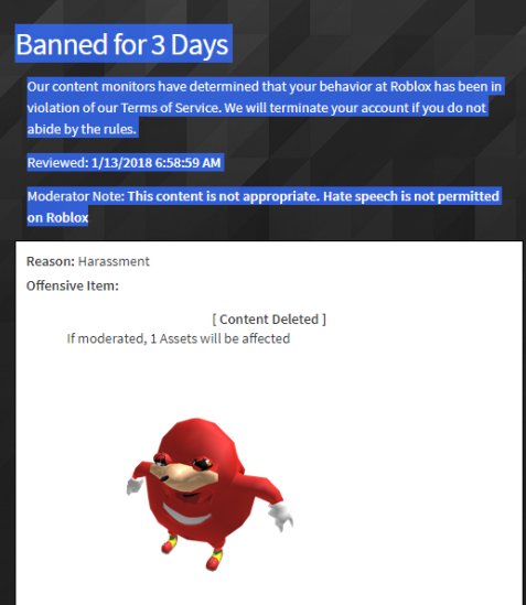 Ashcraft On Twitter So I Got Banned For Uploading The Ugandan Knuckles Meme Already Sent An Appeal Thru Discord So Uhh Yeah - roblox ugandan knuckles memes