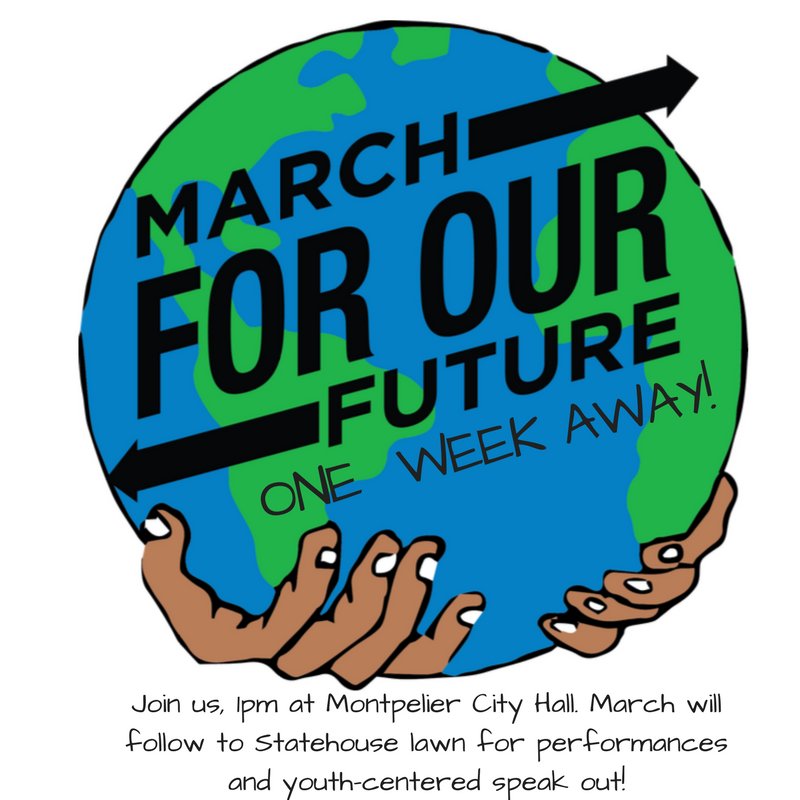 march_future's tweet image. WE'RE ONE WEEK AWAY! There are tons of ways you can get involved next Saturday! A) Spread the word B) Come to the sign making party tmrw @ 420 Pine St, Burlington C) Volunteer with us D) Donate! Visit marchforourfuture.com/vermont.html for more info