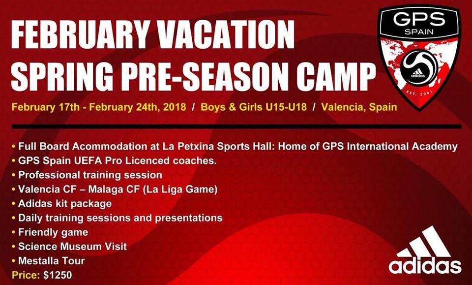 GPS Spain Spring Pre-Season Camp U15-U18 Boys and Girls.
For more info please contact jgomez@globalpremiersoccer.com #gpsinternational