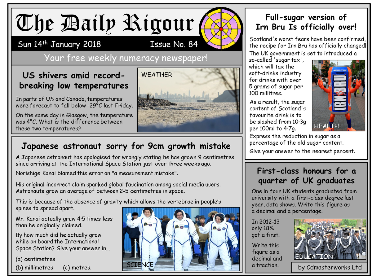RigourMaths's tweet photo. Want to improve your numeracy skills? Try this weeks #DailyRigour 84, your FREE numeracy newspaper. Download this and view all past editions on our webpage; https://t.co/tYDyzZV3r2 #numeracy #CfE #parentalengagement https://t.co/kN9VAokZpT