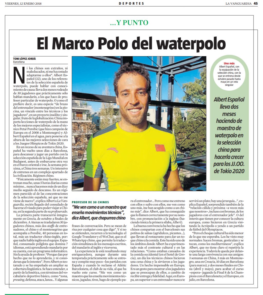 New year, new horizons!
📰 

lavanguardia.com/deportes/20180…

#LaAventuraChina #waterpolo #lavanguardia #newsoftheday #deporte #tokio2020 #china #albertespanol #marcopolo #training #press #sports #news #laventuraxinesa