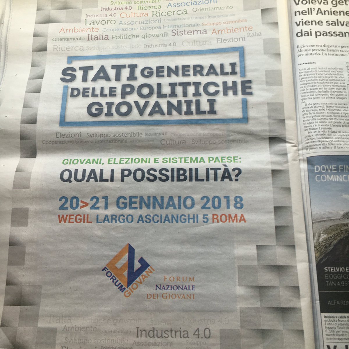 Su <a href="/repubblica/">Repubblica</a> oggi gli #statigeneraliepolitichegiovanili che come @ForumNGiovani abbiamo organizzato 20 e 21 gennaio. Ci vediamo a Roma!