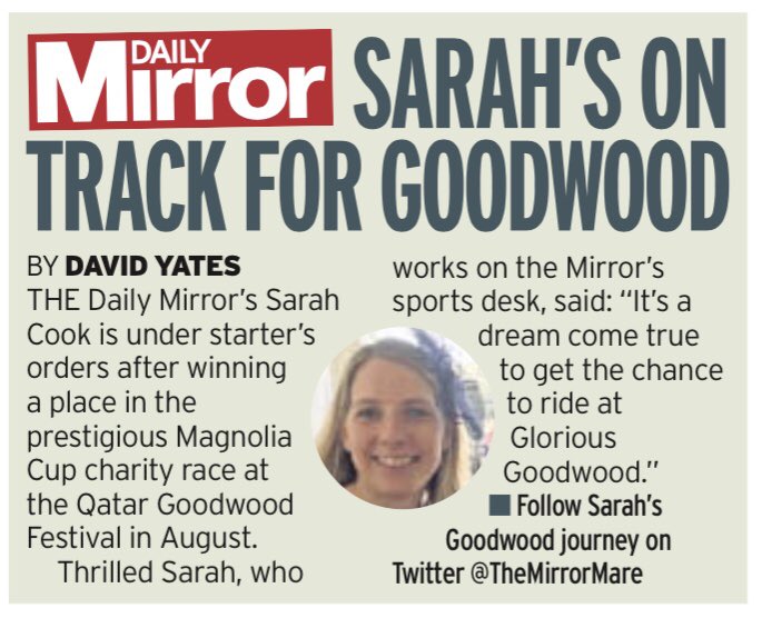 dannywhite70's tweet photo. Mirror Sport’s Sarah Cook @TheMirrorMare has been picked to ride at Glorious Goodwood! Go get ‘em, Sarah! https://t.co/jfK1mCmAqf