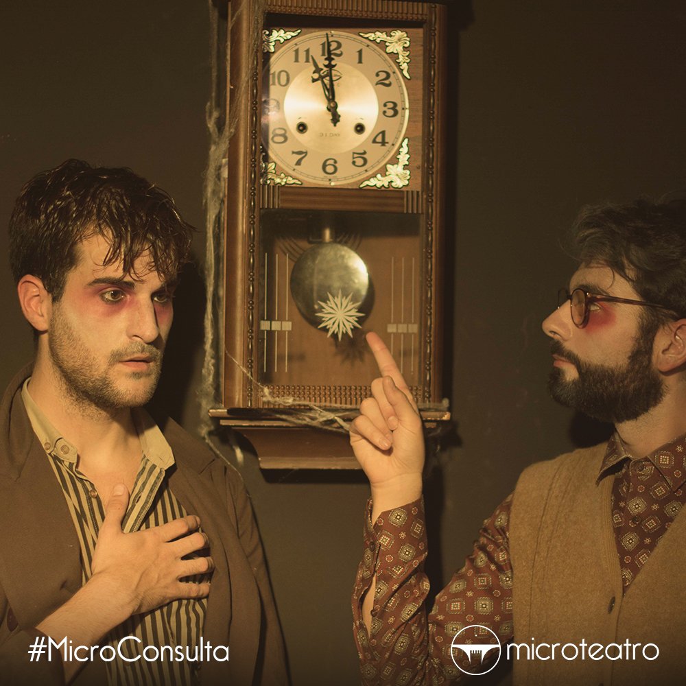 microteatro's tweet photo. Gómez busca la solución a su infelicidad en la consulta del doctor Rúmulo ¿Pastillas o caramelos? Un monstruo, confeti y el tiempo que nos devora lentamente.
⌛ ⌚ ⏳ ⏰
Si todavía no has visto #MicroConsulta, ¡vente hoy a #Microteatro! ¡Quedan menos de dos semanas! https://t.co/TtLBMZ51bW