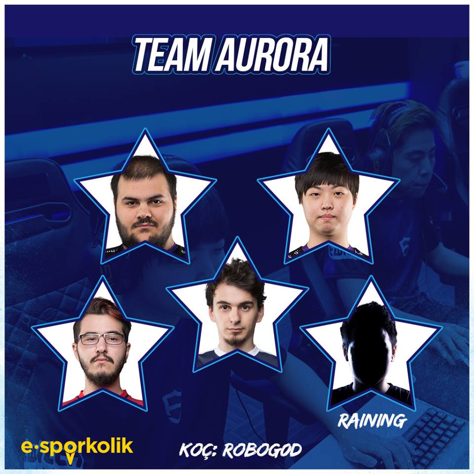 #ŞL2018 TEAM AURORA | Şampiyonluk Ligi'ne adım attığı günden bu yana ligin en "underdog" takımı olarak nitelendirilen Team AURORA, #ŞL2018'e iddialı bir kadroyla giriyor.

🇹🇷️ Panky 
🇰🇷️ Wisdom
🇹🇷 Naru
🇰🇷 Rain
🇹🇷️ Rogu 

💬 Sizce Team AURORA #ŞL2018'de neler yapacak?