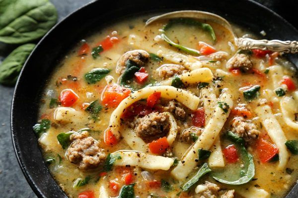 FarmgirlsDabble's tweet photo. Now wouldn't this Sausage &amp; Red Pepper Soup with Egg Noodles be perfect on your table this weekend?! Here's the recipe >>> https://t.co/GNZIBr88Hz ad #Reames #HomemadeGoodness @WFDRecipe https://t.co/dzUcW7NcZx