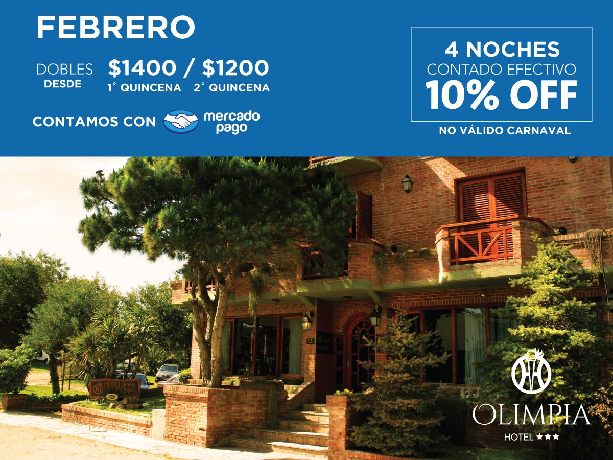 Olimpia_Pinamar's tweet photo. #Verano2018 en #Febrero, los esperamos con #promociones increíbles! Ademas contamos con  #MercadoPago para que puedas pagar tu estadia en cuotas sin interés! Hacete una escapada y ganale al calor! 🤙☀⛱
#Pinamar #HotelEnPinamar #AlojamientoEnPinamar #AmoPinamar #Ostende https://t.co/PINebno3Ie