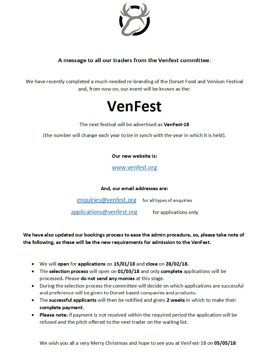 Any Dorset local business wish to sponsor VenFest-18 this year?
If so, please email us at sponsorship@venfest.org
We also have advertising options in our programme, contact advertising@venfest.org