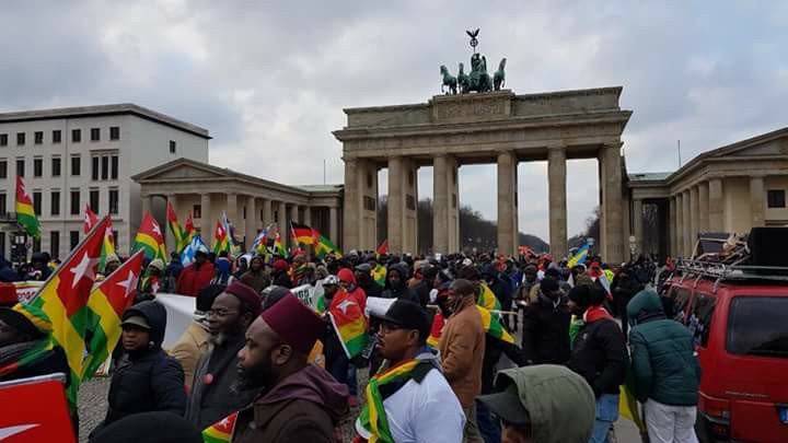 The #Togolese diaspora in Europe is protesting today in Berlin. Those in the United States will be gathering in Washington D.C in few hours. And the people of #Togo are shaking in in #Lome right now. #Togodebout #Fauremustgo