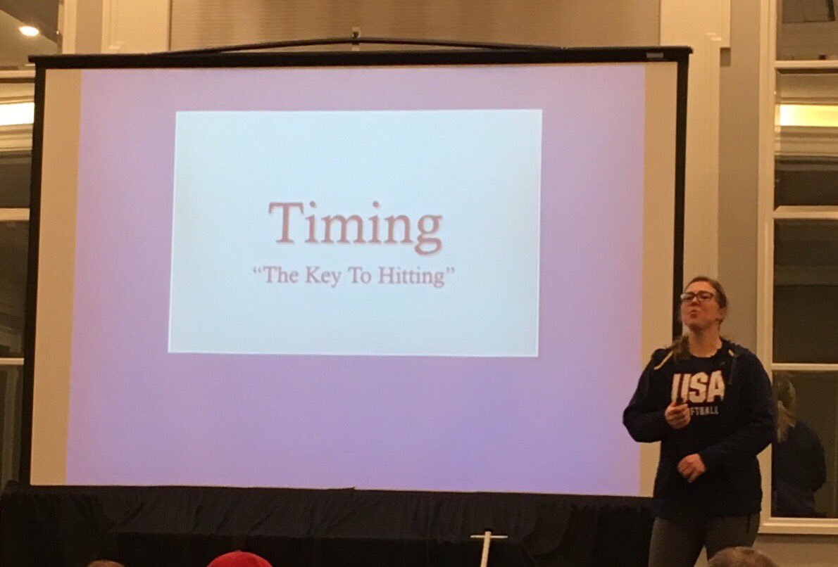 SEIGMA6's tweet photo. Amanda Chidester discussing “The Art of Timing” at #OHSFSCA coaches clinic. #Fastpitch #TeamUSA #Hitting https://t.co/EPF4JHblBd