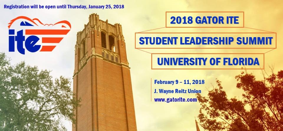 gator_ite's tweet photo. Learn how to be a leader with Gator ITE Student Leadership Summit!
February 9th-11th, 2018
Register Now! (https://t.co/rfHhCayUbB) https://t.co/jlZidPI83A