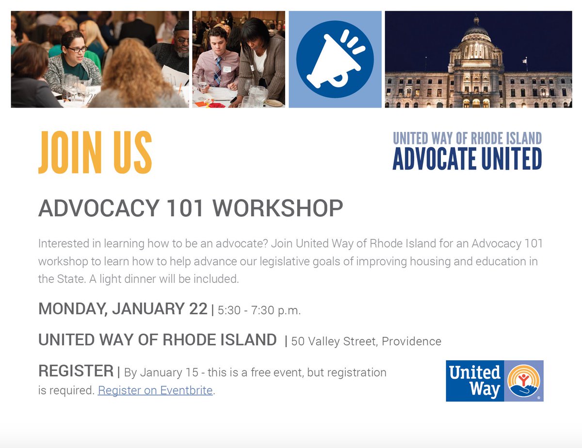 Are you passionate about the issues affecting Rhode Islanders, such as affordable housing and education? Join us January 22 for Advocacy 101. uwri.org/event/advocate…