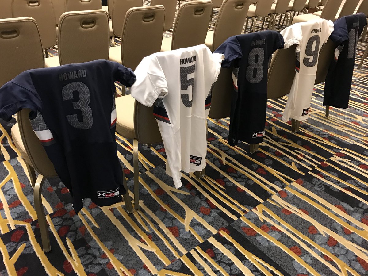 HUBisonEquip's tweet photo. Another #recruitingweekend about to start for @HUBISONFOOTBALL The swag table ready to go, even with a sneak peek at some NEW 2018 #bisonswag. Thanks to @Marriott for hosting us! #missionpossible https://t.co/8EbKXFUjXH