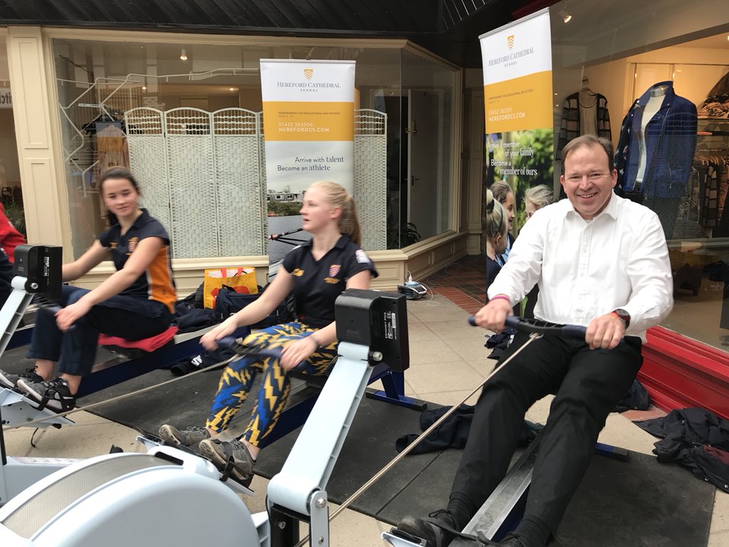 .<a href="/Jesse_Norman/">Jesse Norman</a> (ex-cptn of boats!) and girls of @Herefordcs1 taking part in a 24hr #rowathon raising money to be part of #100TogetHER and for <a href="/KingsCollegeNHS/">King's College NHS</a> - amazing effort all! And big thank you xx